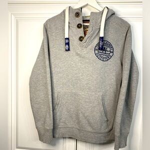 Tokyo Laundry Men’s Medium Light Grey Hoodie 3 Button V Neck Sweater Shirt Top